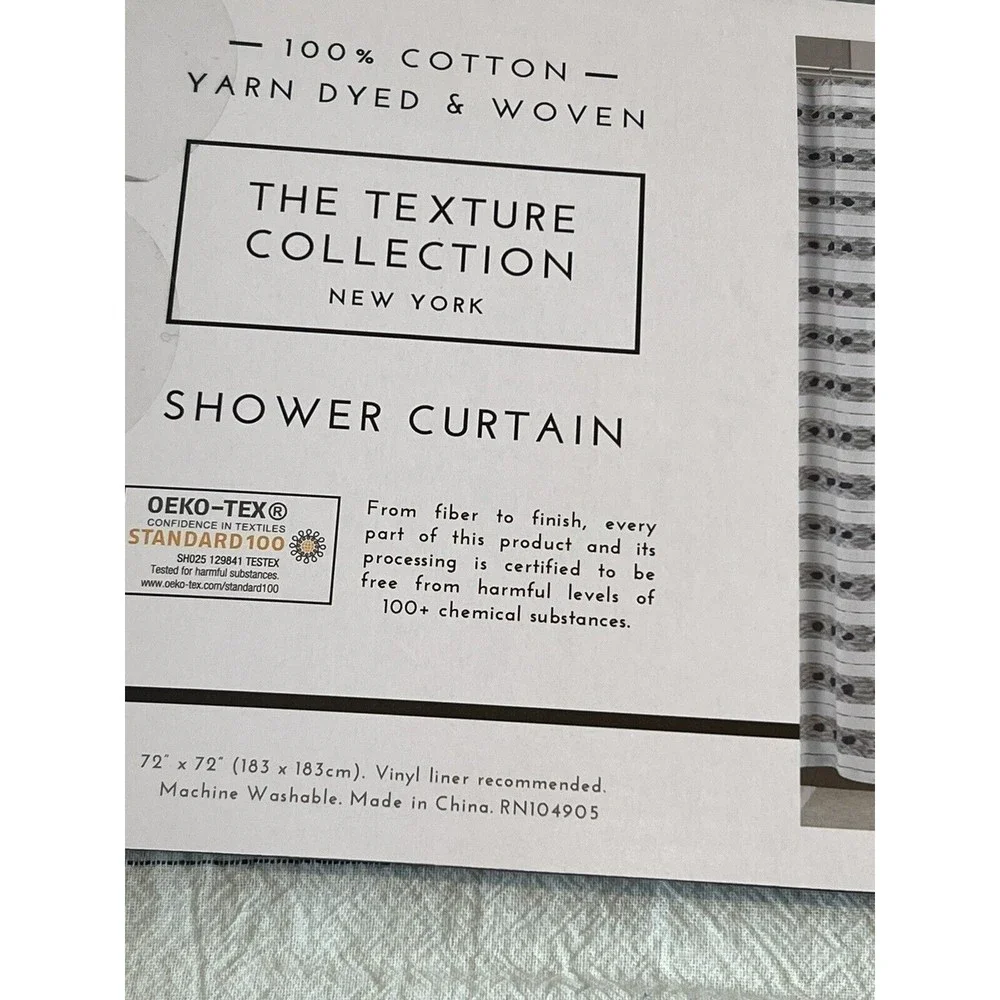 The Pure Collection Fabric Shower Curtain Textured Blue Tufts Stripes Cotton New